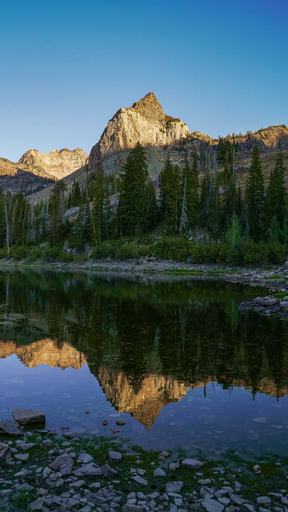 Picture of mountain reflecting in still water